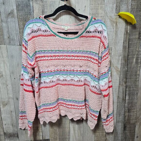 POL Rise and Fall Pink Knit Stripe Sweater Boho Preppy Femme - Picture 2 of 5